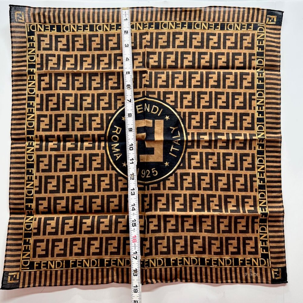 FENDI Zucca mini scarf handker cotton/Silk 19"  black  Gold   Brown logo  FF(56 - Picture 5 of 6